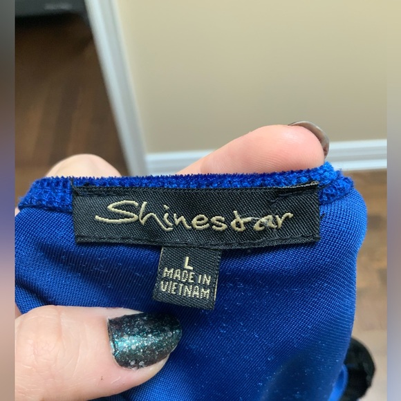 SHINESTAR One Shoulder Royal Blue Crushed Velvet Bodysuit Shirt Size Large - Picture 3 of 12